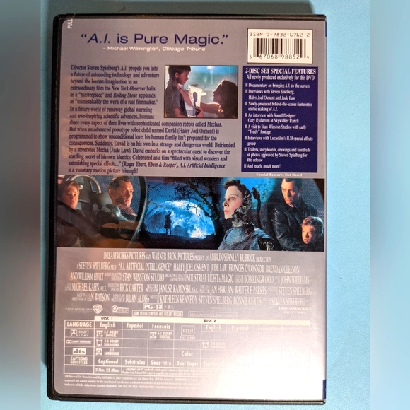 NEW DVD Artificial Intelligence PG-13 Two Disc Special Full Screen Edition - Picture 2 of 2